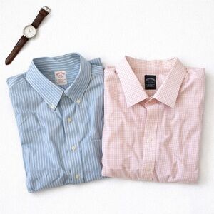 Brooks Brothers Men’s Shirt Lot 18/37 19/38-39 Cotton Button Down pink blue